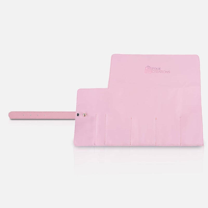 Folk Creations Vegan Leather Watch Roll – 4‑Slot Travel Case, Compact Snap Closure, Pink - Image 4