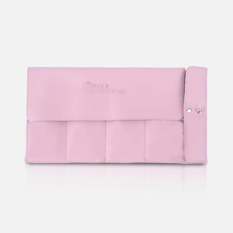 Folk Creations Vegan Leather Watch Roll – 4‑Slot Travel Case, Compact Snap Closure, Pink - Image 5