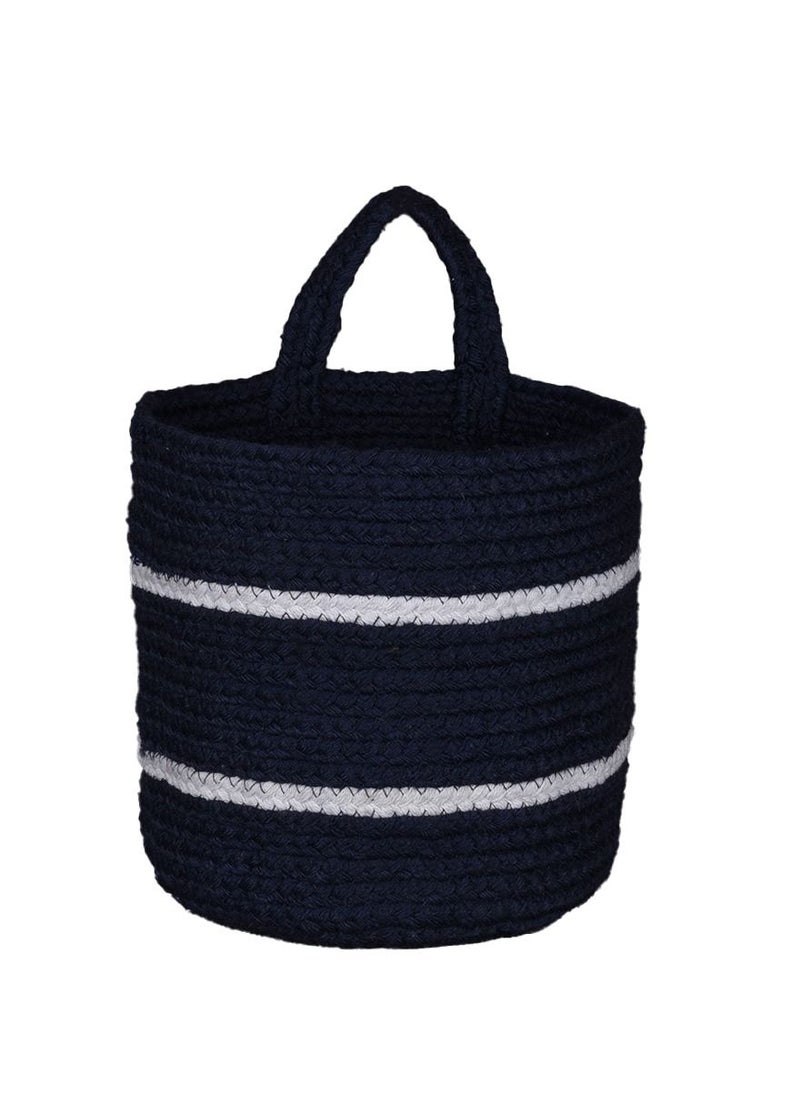 N & H Jute & Cotton Braided Hanging Planters for Balcony, Living Room, Bedroom, Café & Restaurant (Striped Pattern, Blue & White)  - Image 1