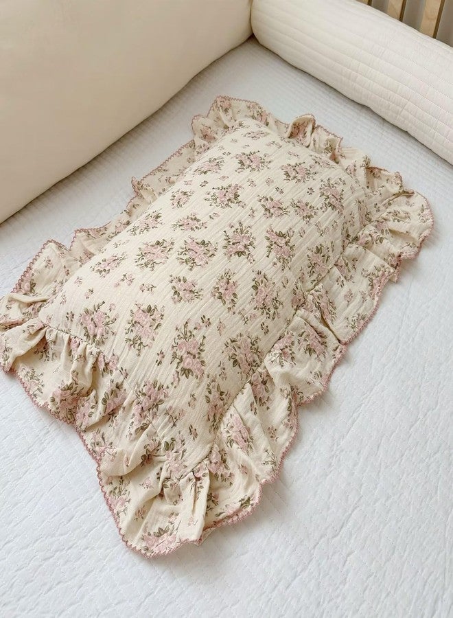 BuLuTu غطاء وسادة ملكي من قطن موسلين BuLuTu، غطاء وسادة مزخرف بألوان وردية أنيقة للأطفال والمراهقين والبالغين، حواف متموجة على الطراز الفرنسي، 20x36 بوصة، قطعة واحدة، بوني وردي - Image 3