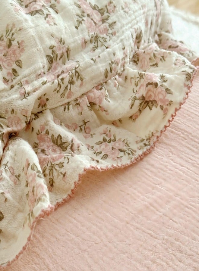 BuLuTu غطاء وسادة ملكي من قطن موسلين BuLuTu، غطاء وسادة مزخرف بألوان وردية أنيقة للأطفال والمراهقين والبالغين، حواف متموجة على الطراز الفرنسي، 20x36 بوصة، قطعة واحدة، بوني وردي - Image 5