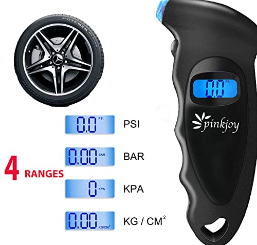 PINKJOY Digital Tire Pressure Gauge 150 PSI, 4 Settings, Tire Gauge for Car, Truck, Motorcycle, Bicycle with Backlit LCD and Non-Slip Grip (Black) - Image 5