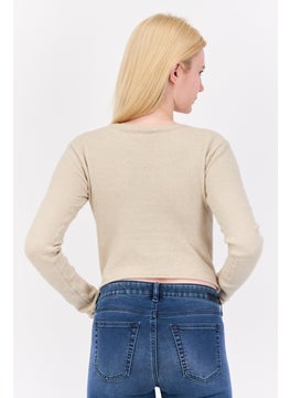 Don't Call Me Jennyfer Women Round Neck Knitted Sweater, Beige  - Image 4