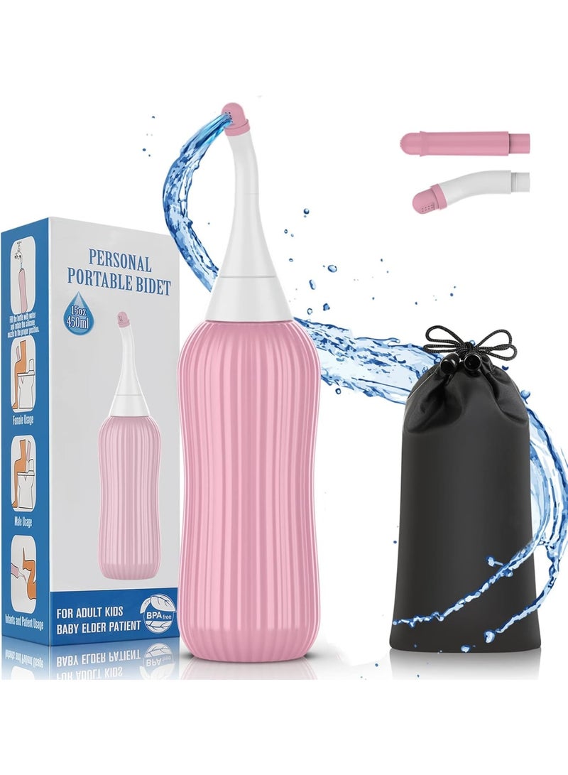 SOLARAE Peri Bottle for Postpartum Essentials 15 oz, Feminine Care, Travel Bidet Portable Bidet with 2 Food Grade Silicone Nozzles, Travel Bag, Cleaning Brush, 450 ml Large Capacity - Image 1