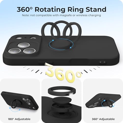 pcgaga Compatible with iPhone 17 Pro Max Case 6.9 inch, Silicone Slim Design with [Ring Holder Stand] [Wrist Strap] [Microfiber Lining] Shockproof Protective Case Cover, Black - Image 3