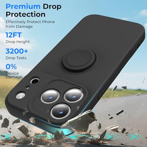 pcgaga Compatible with iPhone 17 Pro Max Case 6.9 inch, Silicone Slim Design with [Ring Holder Stand] [Wrist Strap] [Microfiber Lining] Shockproof Protective Case Cover, Black - Image 4