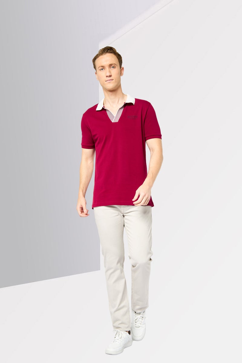 JOHN RICHMOND Men Regular Fit Brand Logo Short Sleeves Polo Shirt, Burgundy - Image 4