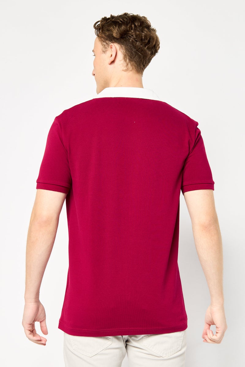 JOHN RICHMOND Men Regular Fit Brand Logo Short Sleeves Polo Shirt, Burgundy - Image 2