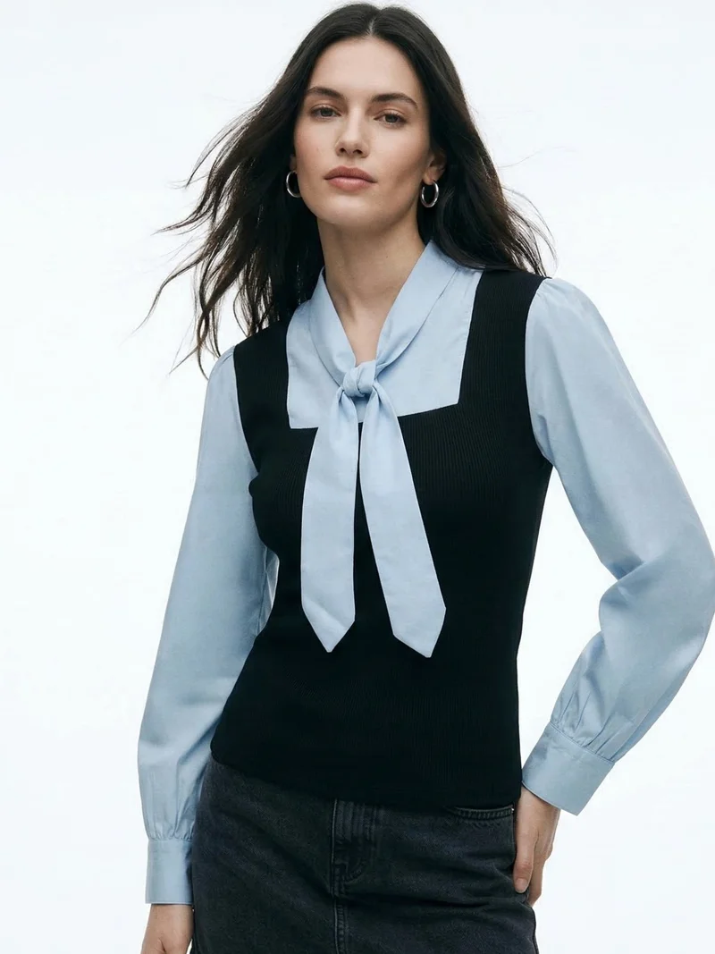 OUTZIDR Black Twofer Style Contrast Coloured Top