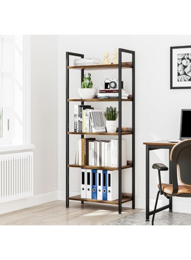 ACPLAY 5 Tier Bookshelf with Metal Frame, Free Standing Bookcase Storage Shelving Unit, Wood Display Storage Rack for Living Room, Bedroom and Home Office - Image 4
