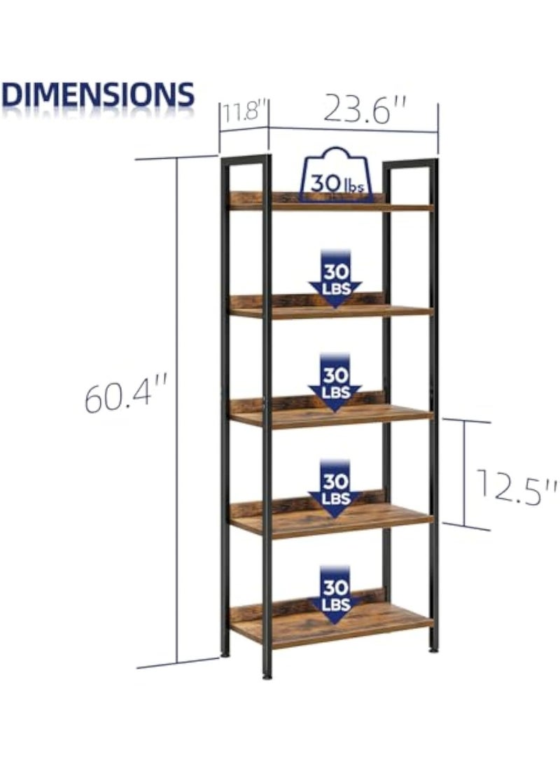 ACPLAY 5 Tier Bookshelf with Metal Frame, Free Standing Bookcase Storage Shelving Unit, Wood Display Storage Rack for Living Room, Bedroom and Home Office - Image 3