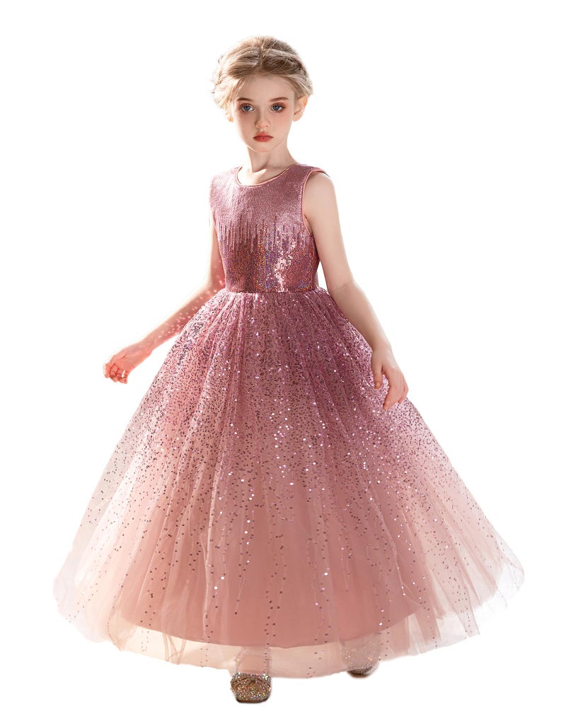 DPKM Flower Girls Sequin Dress Bridesmaid Sparkle Formal Wedding Party Birthday Kids Pageant Princess Prom Ball Gown - Image 1