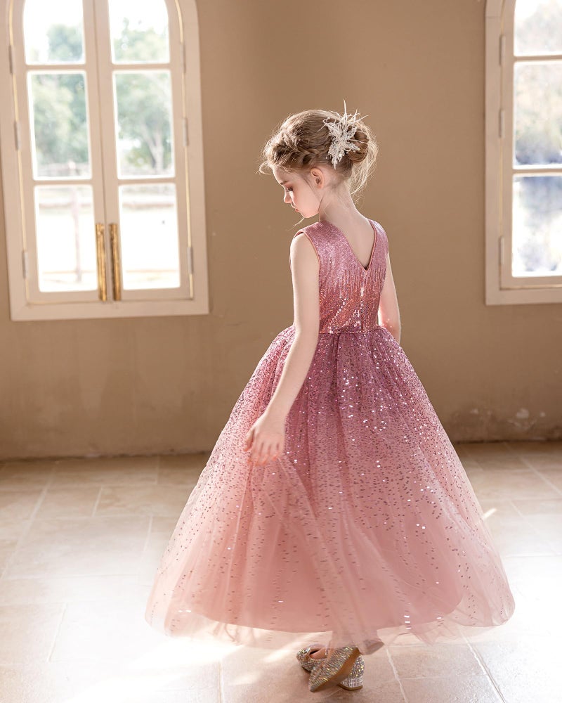 DPKM Flower Girls Sequin Dress Bridesmaid Sparkle Formal Wedding Party Birthday Kids Pageant Princess Prom Ball Gown - Image 4