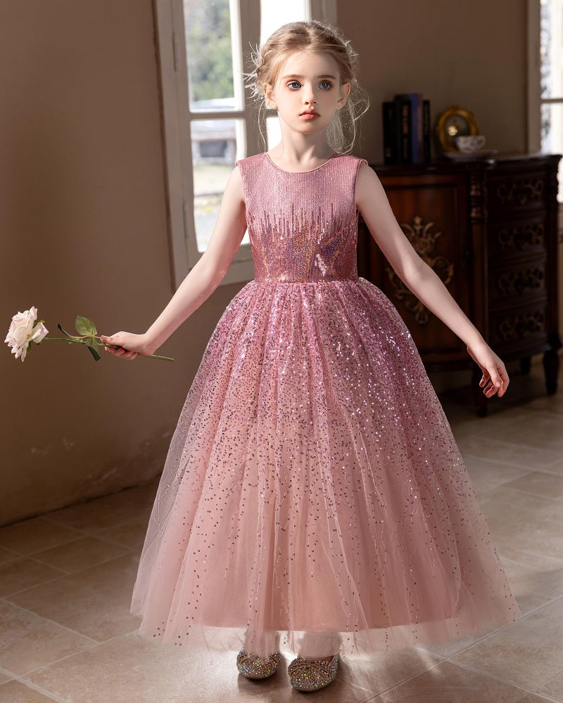 DPKM Flower Girls Sequin Dress Bridesmaid Sparkle Formal Wedding Party Birthday Kids Pageant Princess Prom Ball Gown - Image 3