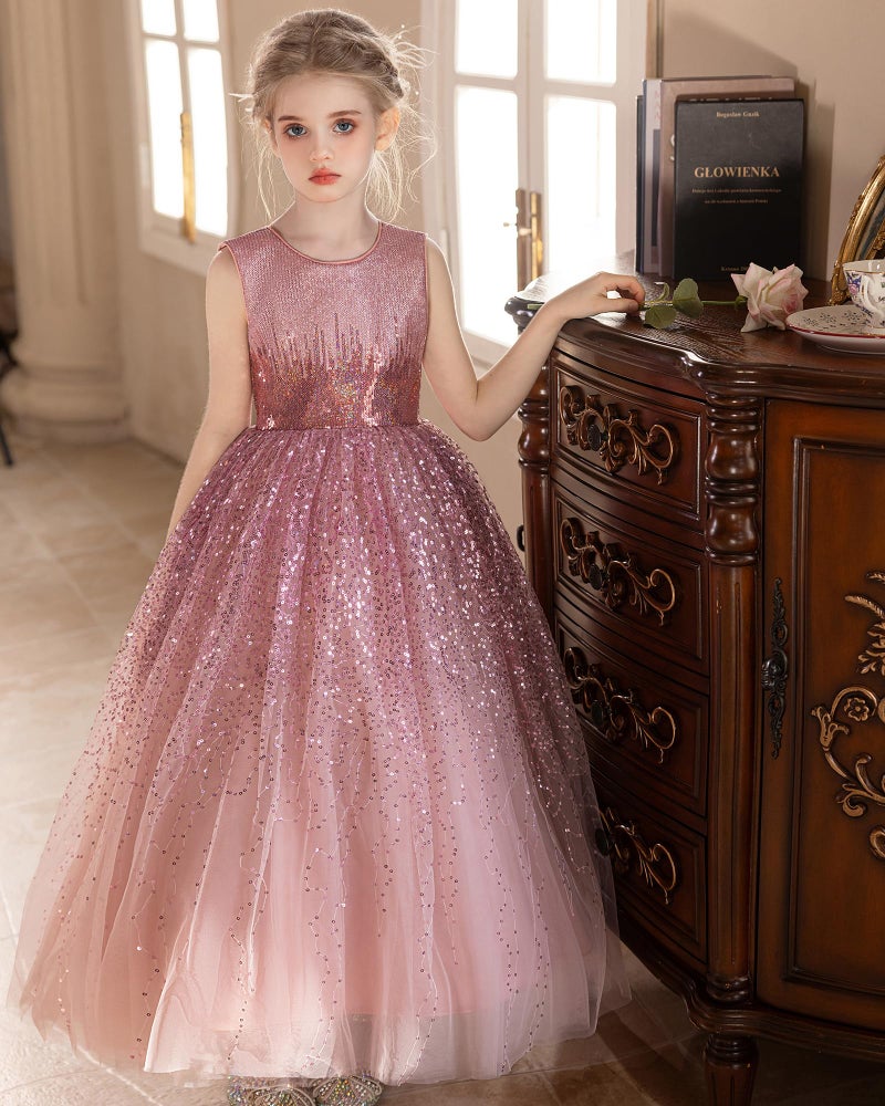 DPKM Flower Girls Sequin Dress Bridesmaid Sparkle Formal Wedding Party Birthday Kids Pageant Princess Prom Ball Gown - Image 5
