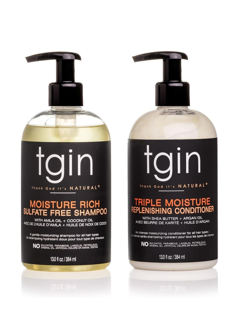 Thank God It's Natural Triple Moisture Replenishing Conditioner For Natural Hair - Dry Hair - Curly Hair 384ml + Teigen Sulfate Free Shampoo for Natural Hair with Amla Oil and Coconut Oil 384ml  - Image 1