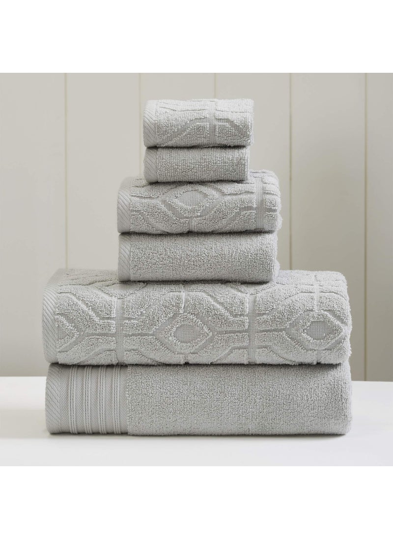 Modern Threads Modern Threads 6 Piece Set 2 Bath Towels 2 Hand Towels 2 Washcloths Yarn Dyed Diamond Gate Jacquard Towel Set Silver 