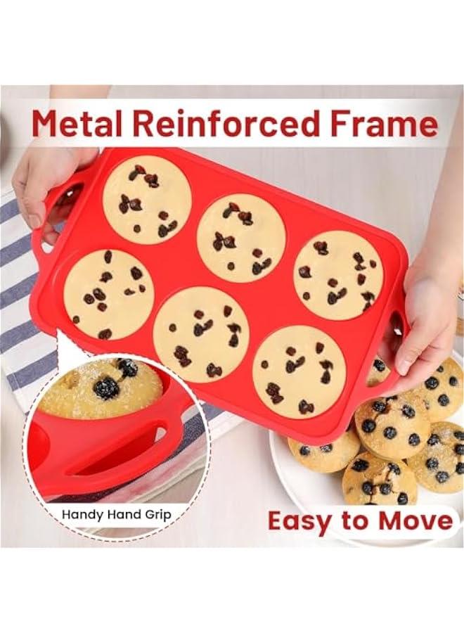 Large Muffin Pan Jumbo, Metal Reinforced Frame 3.5 Inch Large Silicone Cupcake Pan 6 Cup Jumbo Muffin Tin for Baking Easy to Handle - Image 4