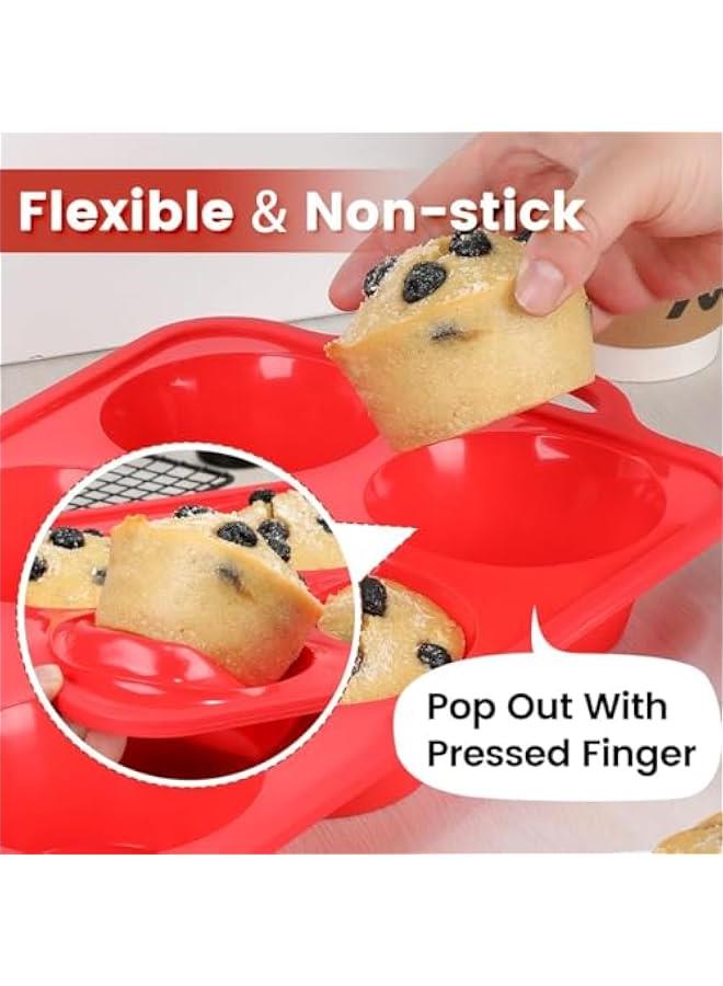 Large Muffin Pan Jumbo, Metal Reinforced Frame 3.5 Inch Large Silicone Cupcake Pan 6 Cup Jumbo Muffin Tin for Baking Easy to Handle - Image 5