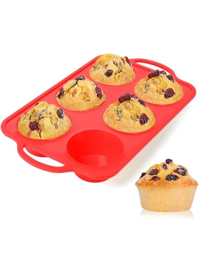 Large Muffin Pan Jumbo, Metal Reinforced Frame 3.5 Inch Large Silicone Cupcake Pan 6 Cup Jumbo Muffin Tin for Baking Easy to Handle - Image 1