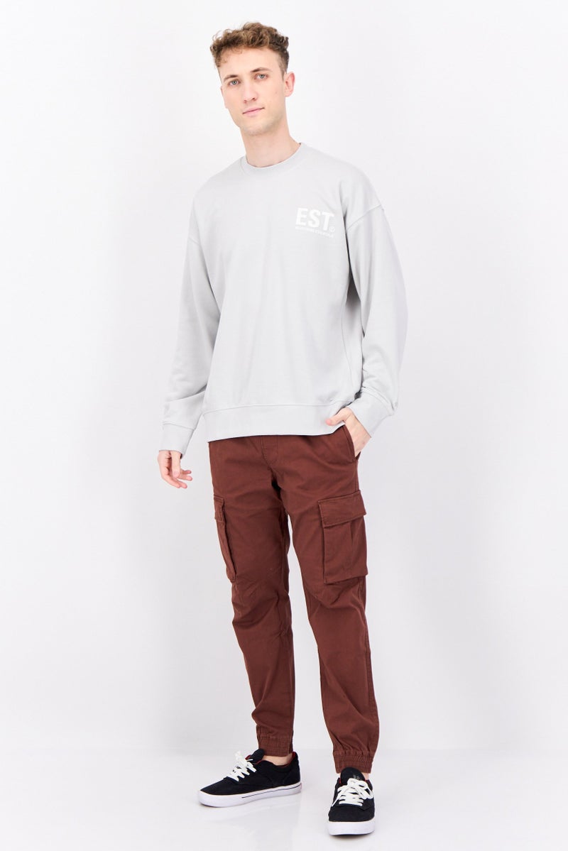 Established Redefining Essentials Men Crew Neck Brand Logo Long Sleeves Sweatshirt, Ice Grey - Image 2