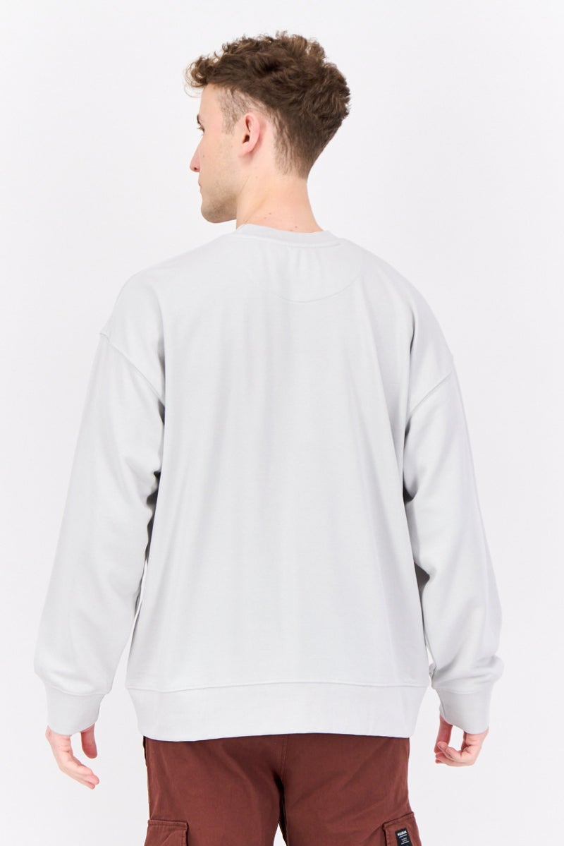 Established Redefining Essentials Men Crew Neck Brand Logo Long Sleeves Sweatshirt, Ice Grey - Image 4