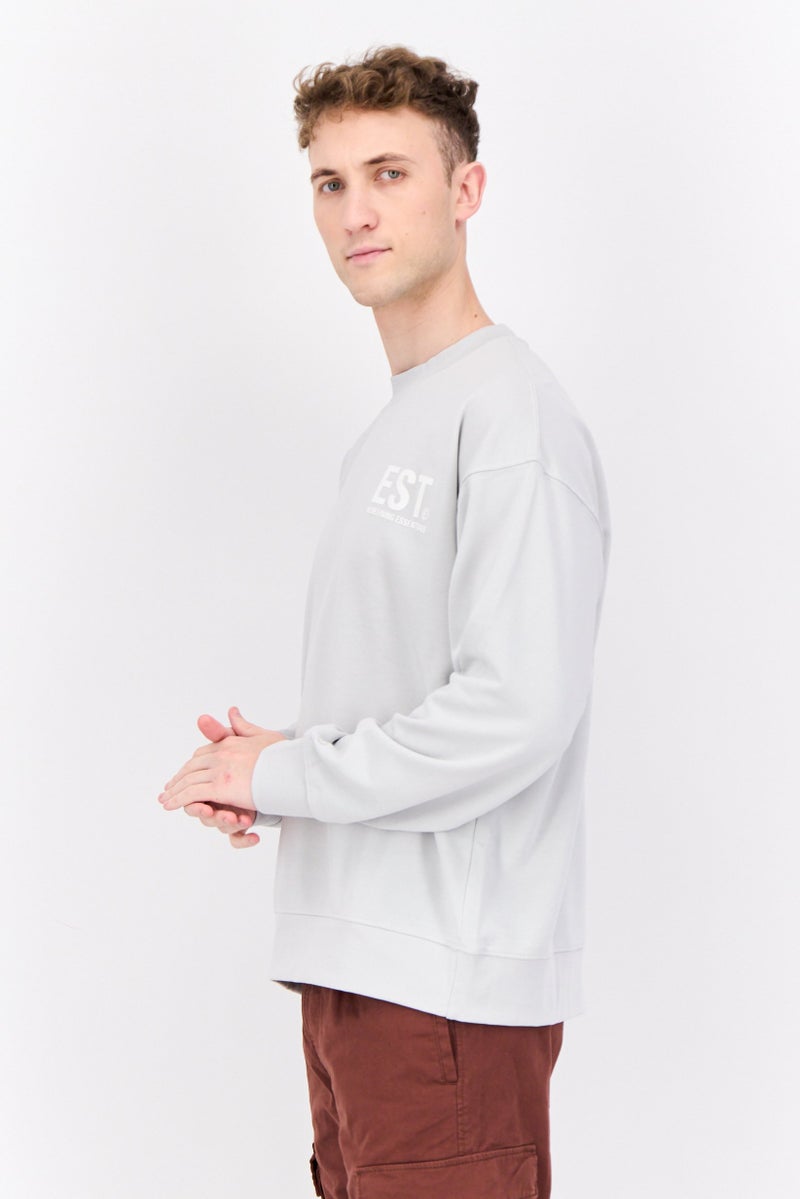 Established Redefining Essentials Men Crew Neck Brand Logo Long Sleeves Sweatshirt, Ice Grey - Image 3