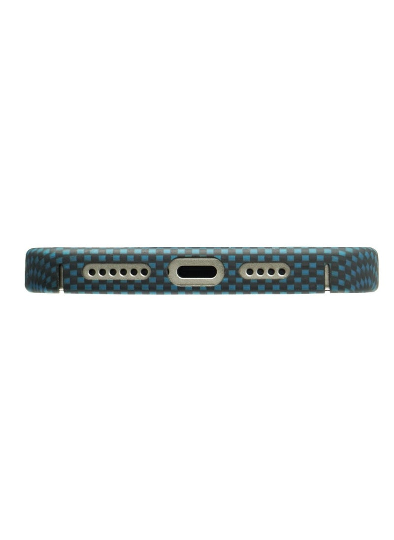 A-CASE Phone case for iPhone 15 Pro Max, Magnetic Compatible Phone case, Aramid Fiber Soft touch Sturdy Durable, ZIKZAK Series - Blue