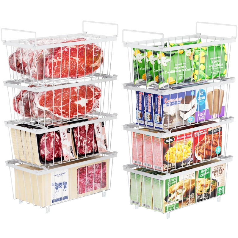 iSPECLE Deep Freezer Organizer Bins Fits 7 CuFt Chest Freezer 8 Pack Stackable Wire Baskets147 Length Heavy Duty Coated Freezer Organizer Rust Resistant for Frozen Food Sorting White