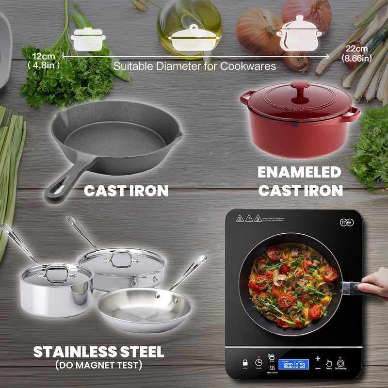 OMEO Portable Induction Cooktop Hot Plate Countertop Burner 1800 Watts Induction Burner with LCD Sensor Touch, LED Display, 10 Temperature Levels, Child Safety Lock, Auto Shutoff Function - Image 2