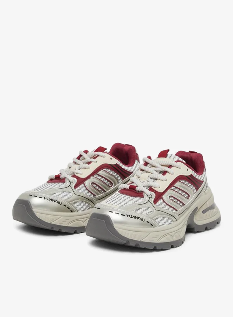 Styli Active Burgundy Chunky Sole Lace Up Sneakers for Women | Best Price UAE