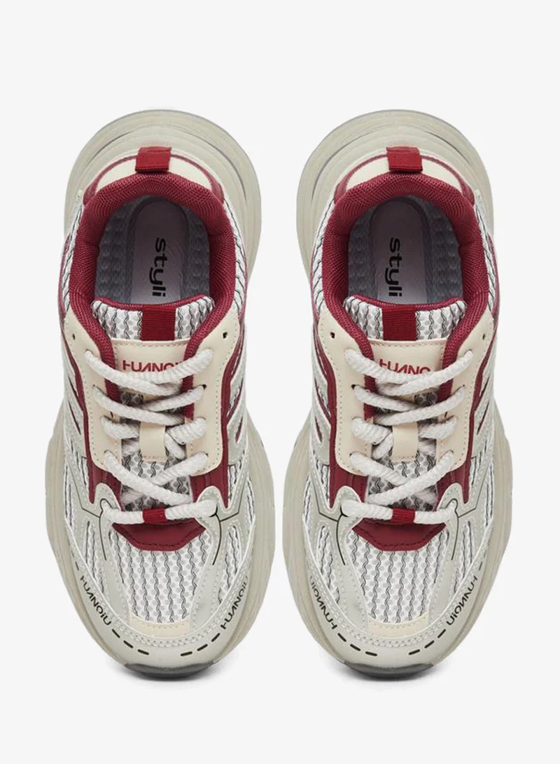 Styli Active Burgundy Chunky Sole Lace Up Sneakers for Women | Best Price UAE