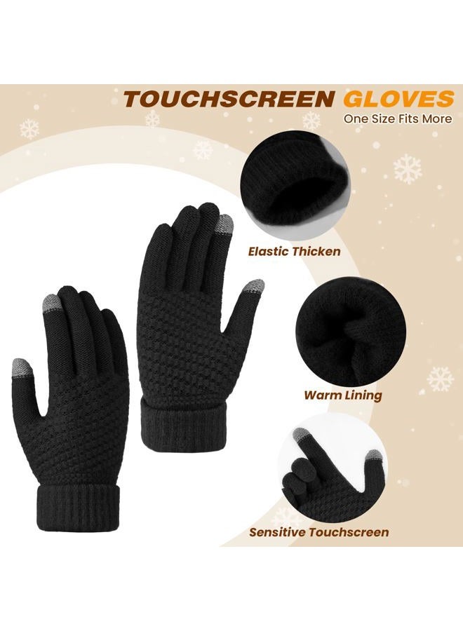 Pleneal Winter Womens Beanie Hat Scarf Gloves Set, Slouchy Beanie Knit Scarf Touchscreen Gloves Warm 3 Gift Set, Black, One size - Image 4