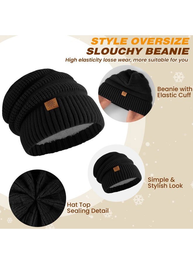 Pleneal Winter Womens Beanie Hat Scarf Gloves Set, Slouchy Beanie Knit Scarf Touchscreen Gloves Warm 3 Gift Set, Black, One size - Image 2