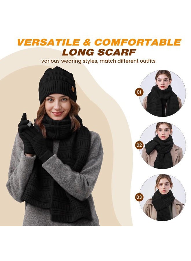 Pleneal Winter Womens Beanie Hat Scarf Gloves Set, Slouchy Beanie Knit Scarf Touchscreen Gloves Warm 3 Gift Set, Black, One size - Image 5
