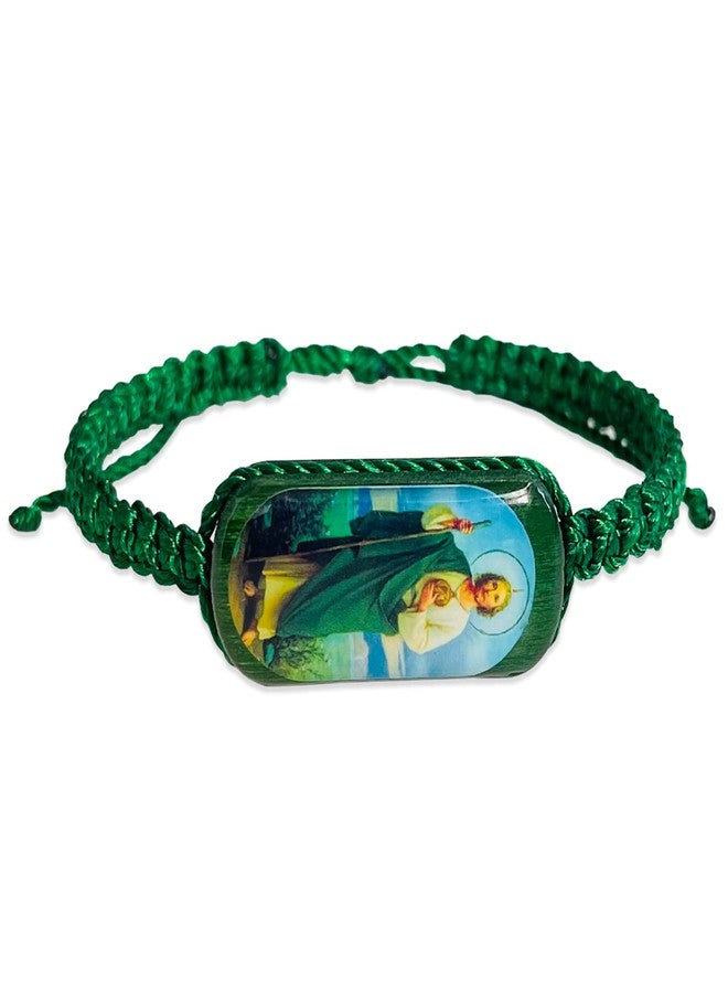 سوار سان جوداس، سوار سانت جود أخضر قابل للتعديل للرجال والنساء، أساور مكسيكية Pulsera De San Judas Tadeo، سلسلة سانت جود ميدالية دي سان جوداس تاديو ريجالوس كريستيانوس بارا هومبر ذ موجر - Image 1