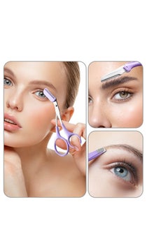 SYOSI Eyebrow Trimmer Scissors with Comb Stainless Steel Eyebrow Razor Eyelash Hair Scissors Beginner Eyebrow Trimmer Set Make Up Tool (Purple)  - Image 2
