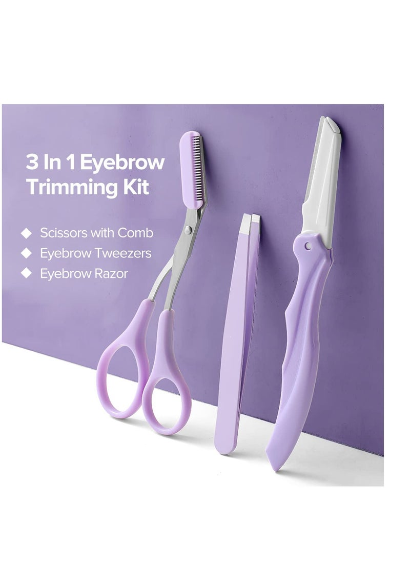 SYOSI - Eyebrow Trimmer Scissors with Comb Stainless Steel Eyebrow Razor Eyelash Hair Scissors Beginner Eyebrow Trimmer Set Make Up Tool (Purple) - Image 1
