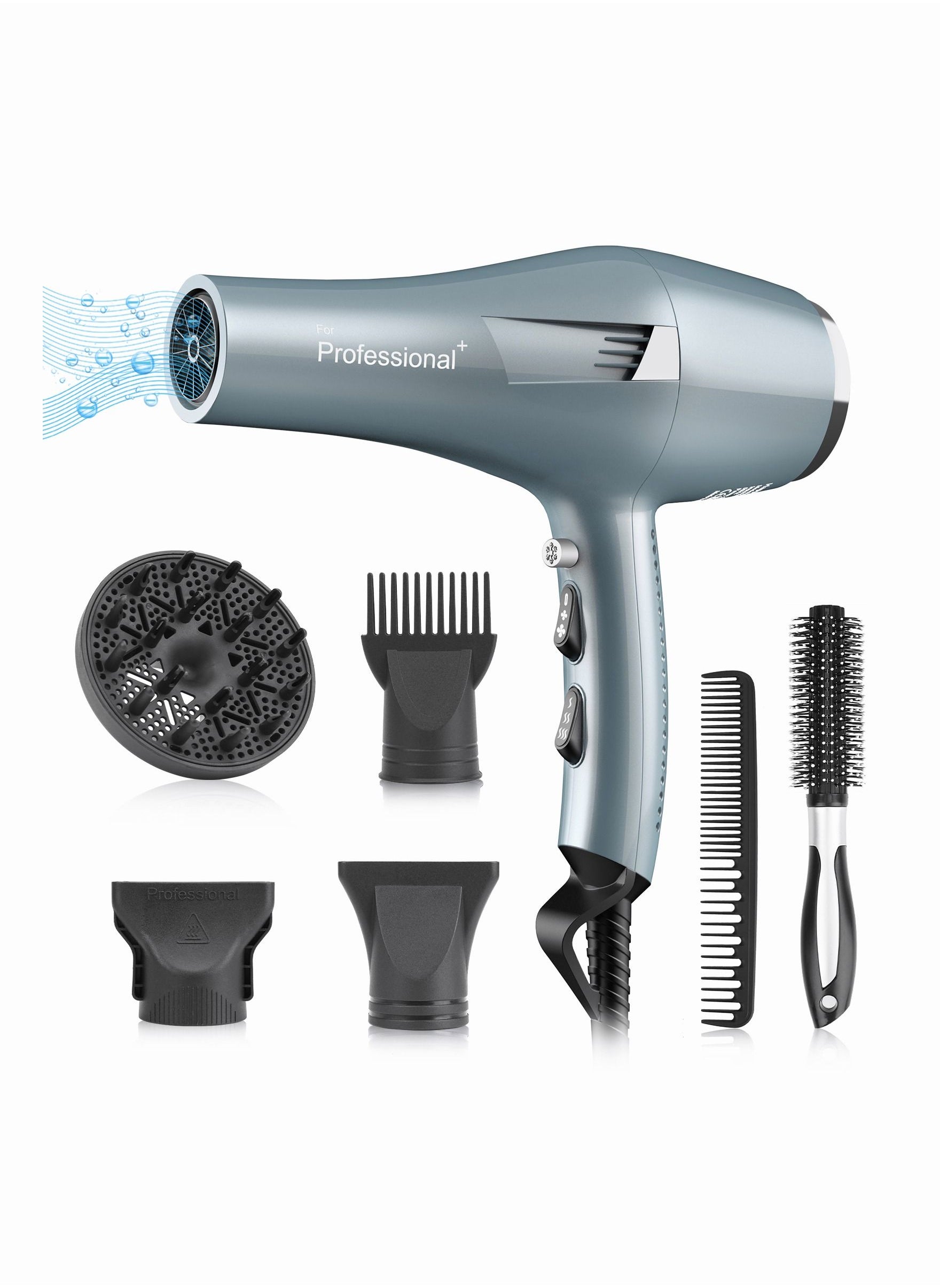 Faszin Ionic Hairdryer, Professional Hair Dryer 2500W AC Motor Fast Drying Salon Blow Dryer with 2 Speed 3 Heat Setting, with Diffuser, Nozzle, Concentrator Comb for Women Man 