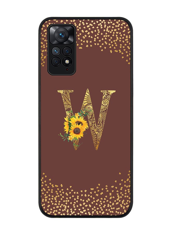 Stylizedd Rugged Black edge case for Redmi Note 11 4G/Redmi Note 11S Slim fit Soft Case Flexible Rubber Edges Anti Drop TPU Gel Thin Cover - Custom Monogram Initial Letter Floral Pattern Alphabet - W (Brown ) - Image 1