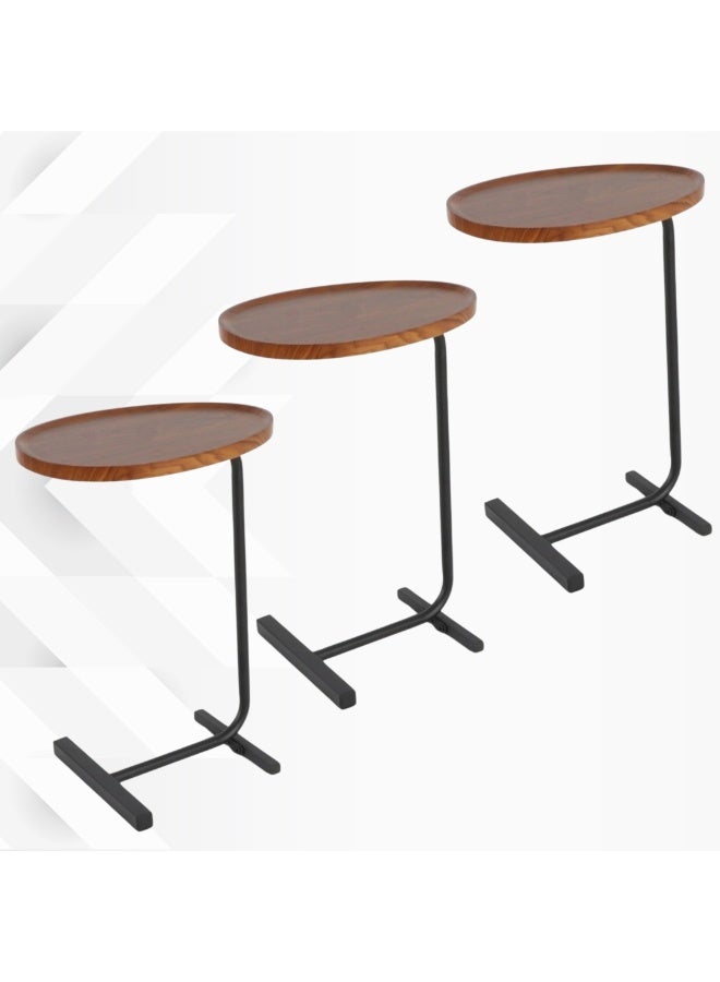 بكسل للأثاث مجموعة 3 طاولة جانبية من بكسل الأثاث على شكل C للأريكة والسرير، طاولة بقواعد معدنية صلبة - Image 1