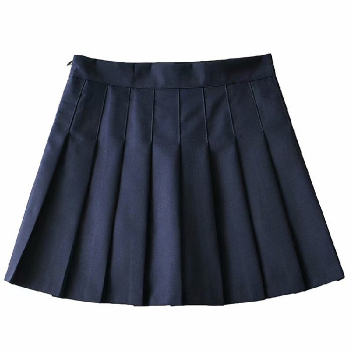 [lengthened safety pants zipper buttons] JK uniform skirt pleated skirt skirt spring summer skirt autumn and winter Navy blue