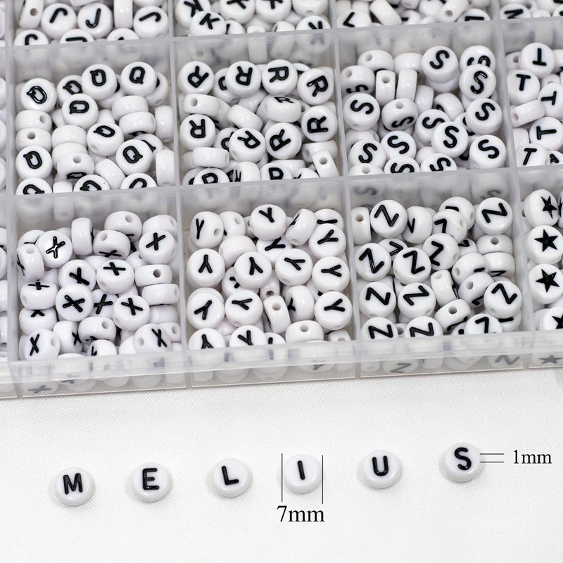 Melius Acrylic Letter Beads, 1450 Pcs 4x7mm Round Alphabet Beads in 28 Grid Box for Jewelry Making, DIY Bracelets (4x7mm, White) - Image 2