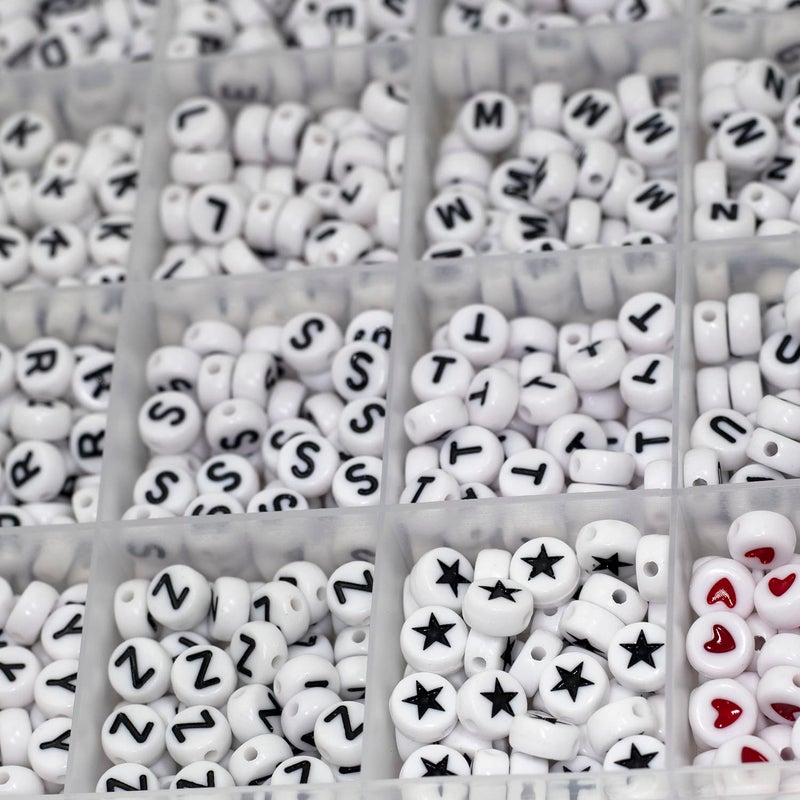 Melius Acrylic Letter Beads, 1450 Pcs 4x7mm Round Alphabet Beads in 28 Grid Box for Jewelry Making, DIY Bracelets (4x7mm, White) - Image 4