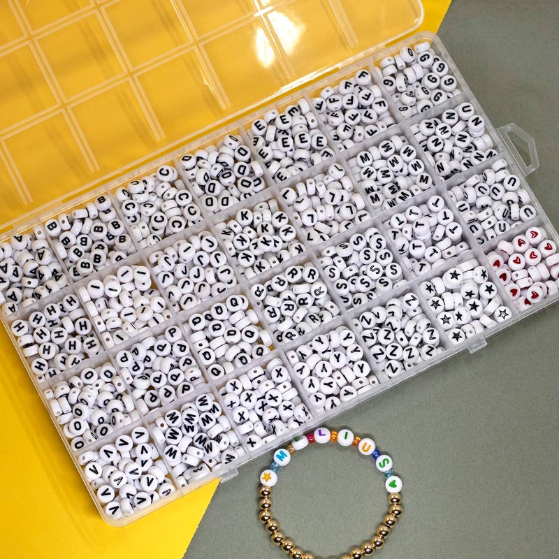 Melius Acrylic Letter Beads, 1450 Pcs 4x7mm Round Alphabet Beads in 28 Grid Box for Jewelry Making, DIY Bracelets (4x7mm, White) - Image 3