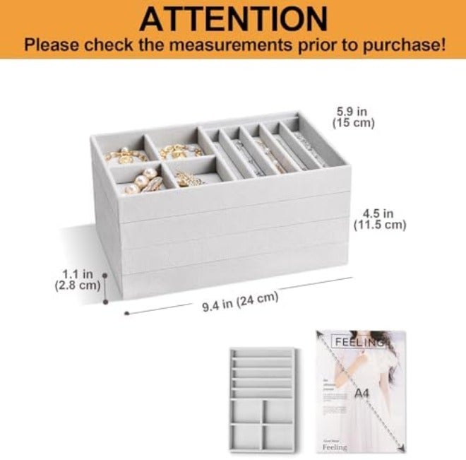 ProCase Stackable Jewelry Organizer Trays for Drawers - 4 Layer Grey Jewelry Drawer Inserts with Removable  Dividers - Image 4