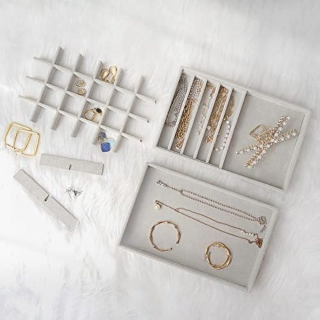 ProCase Stackable Jewelry Organizer Trays for Drawers - 4 Layer Grey Jewelry Drawer Inserts with Removable  Dividers - Image 5