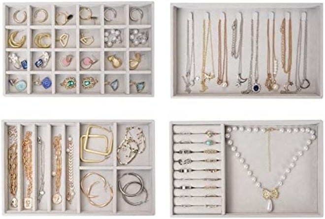 ProCase Stackable Jewelry Organizer Trays for Drawers - 4 Layer Grey Jewelry Drawer Inserts with Removable  Dividers - Image 3