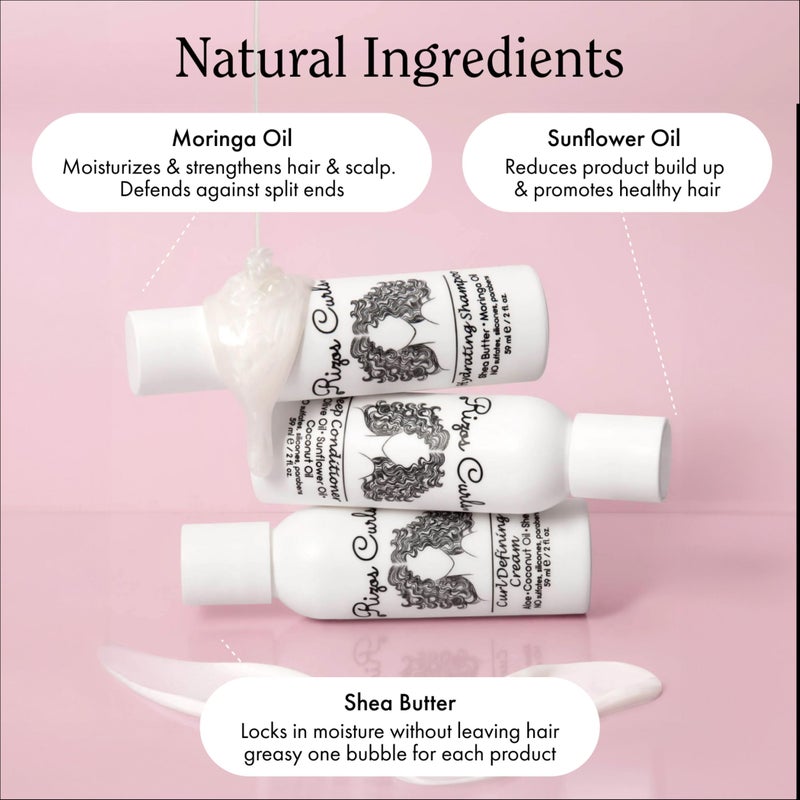 Rizos Curls مجموعة ريزوس كيرلز للسفر، تتضمن شامبو مرطب للسفر، بلسم عميق للسفر، كريم تجعيد للسفر، ينظف بلطف، يرطب ويصفف، لجميع أنماط التجعيد 2a - 4c، عبوة 3 من 2 أونصة - Image 3