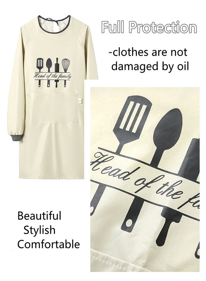 NAN Wind Women Kitchen Apron with Big Pockets,Long Sleeves Waterproof Apron for Cooking Baking Cleaning Work,Chef Aprons Kitchen Cooking Apron BBQ Grill Gift for Dad Men Women - Image 2